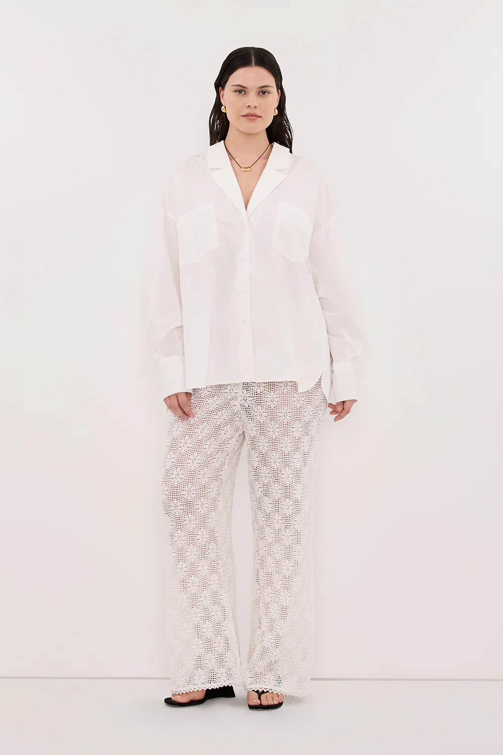 AGNES WHITE CROCHET WIDE LEG PANT - Image 6