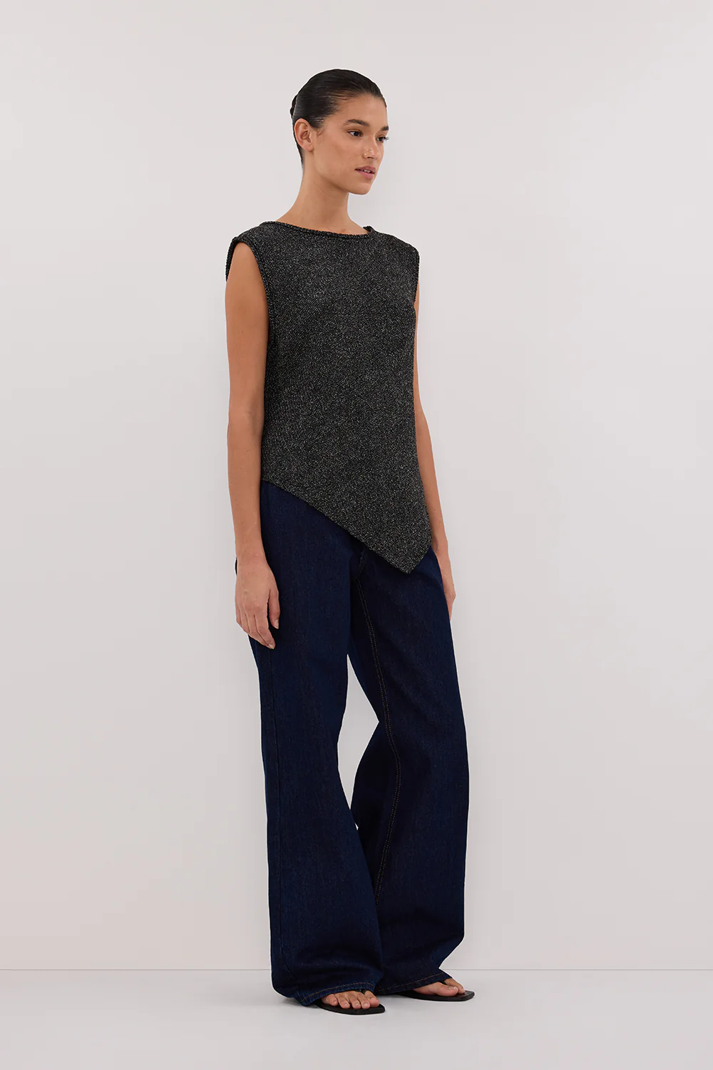 ALTHEA BLACK MARLE ASYM KNIT TOP - Image 3