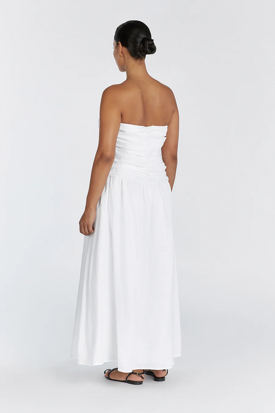 CATANIA WHITE LINEN STRAPLESS MIDI DRESS - Image 7