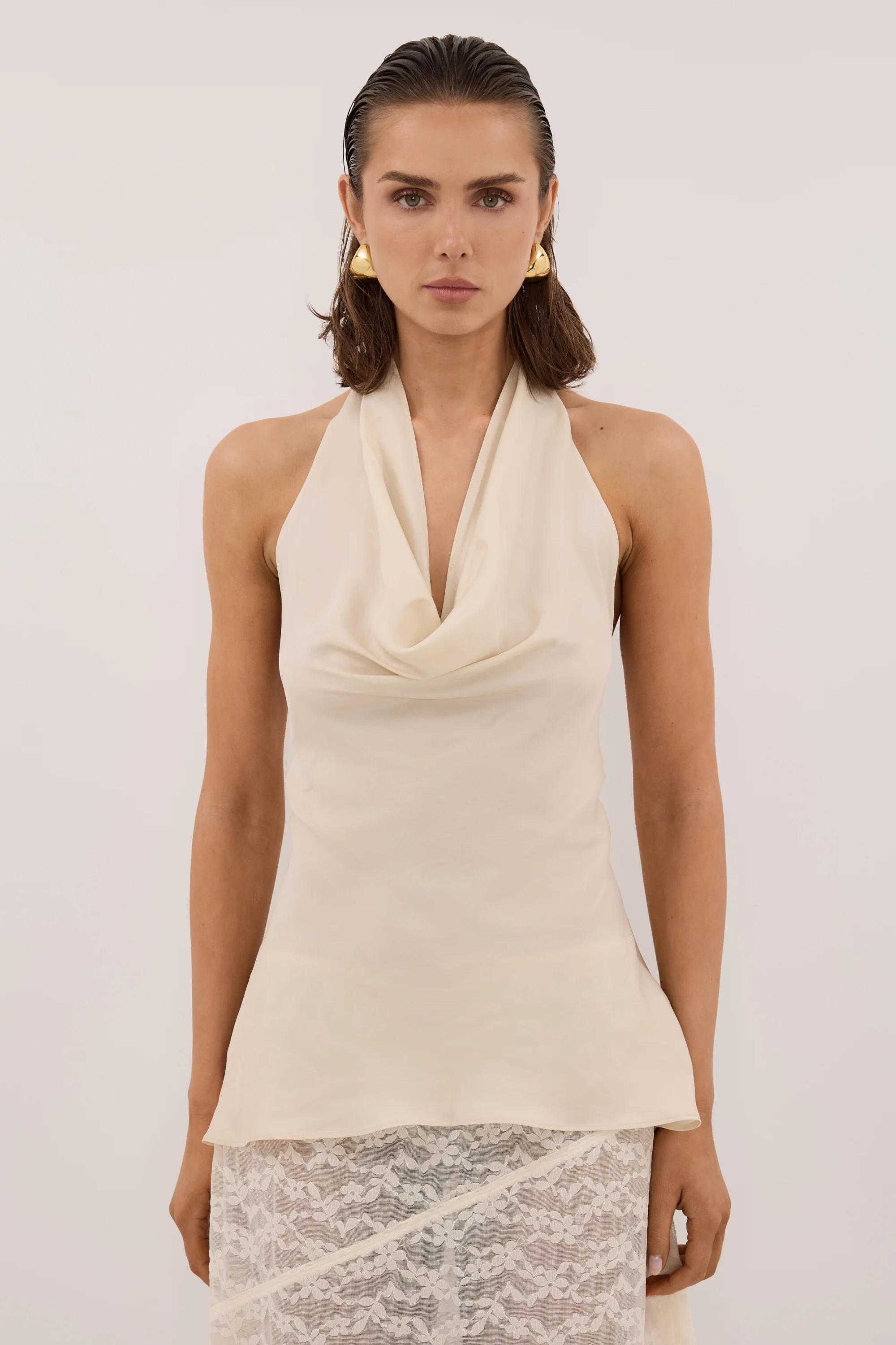 CARLENE STRAW SLEEVELESS CUPRO COWL TOP - Image 3