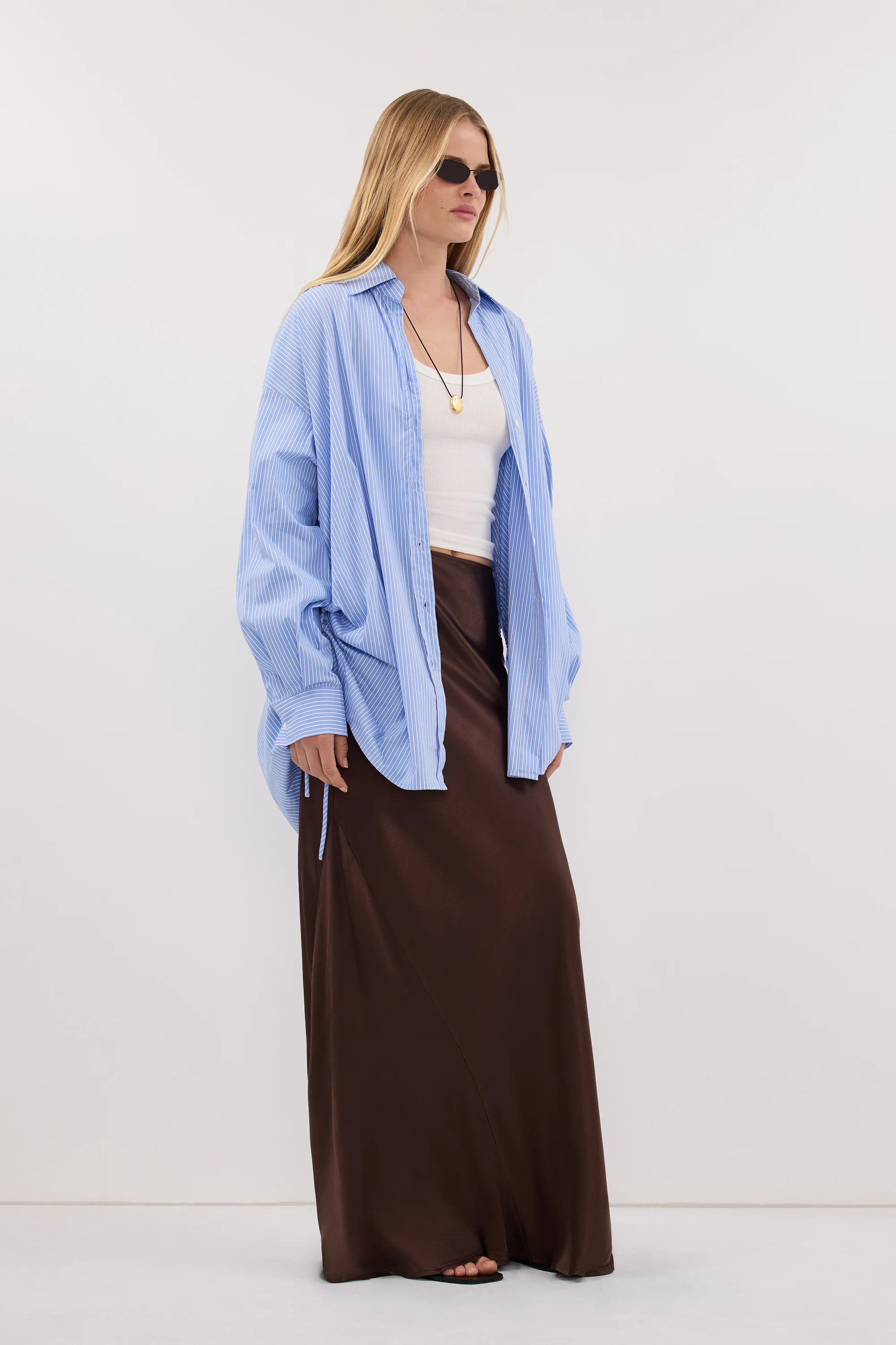 CHARLI BITTER CHOC SATIN MAXI SKIRT - Image 3