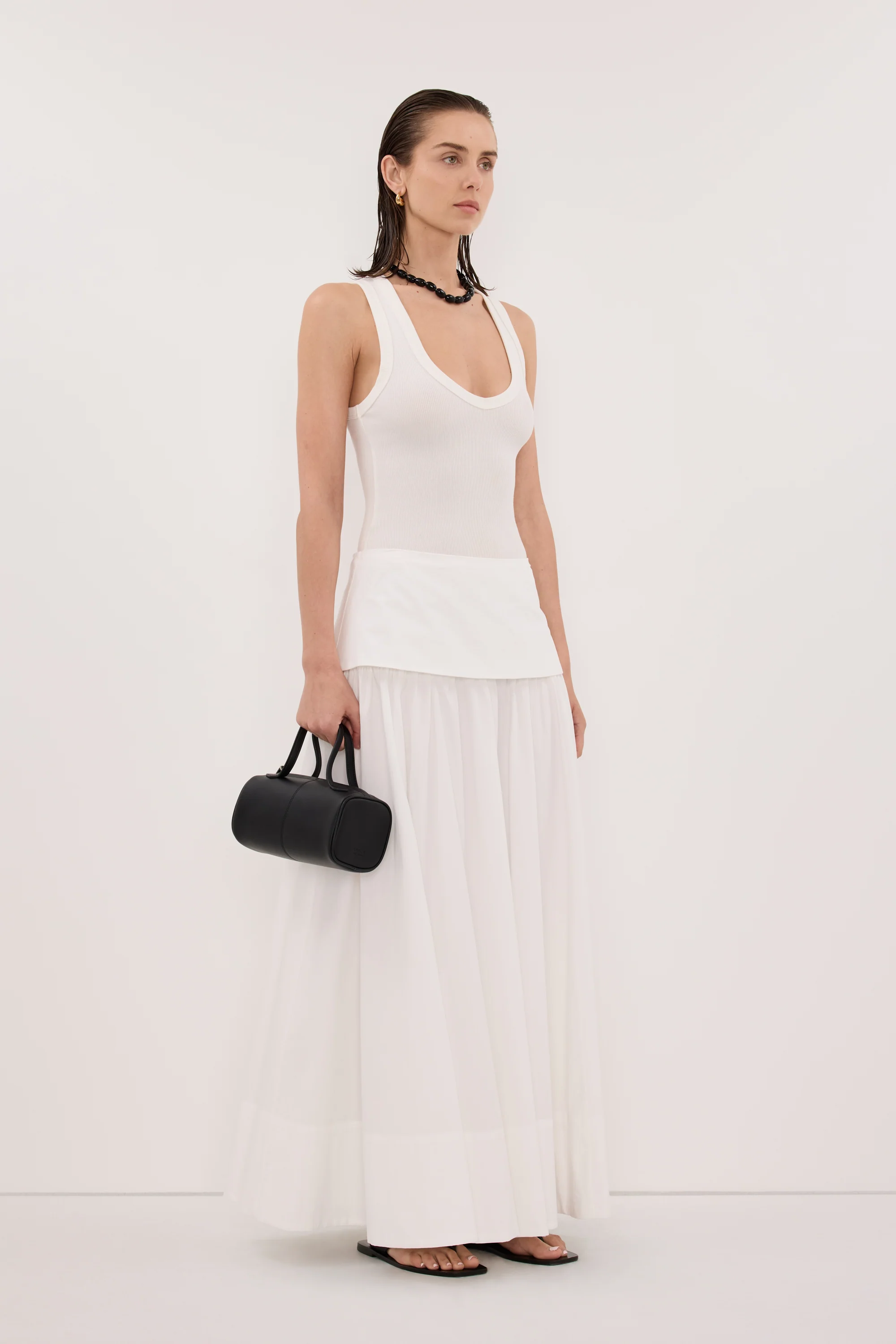 CLAIRE WHITE COTTON MIDI SKIRT - Image 4