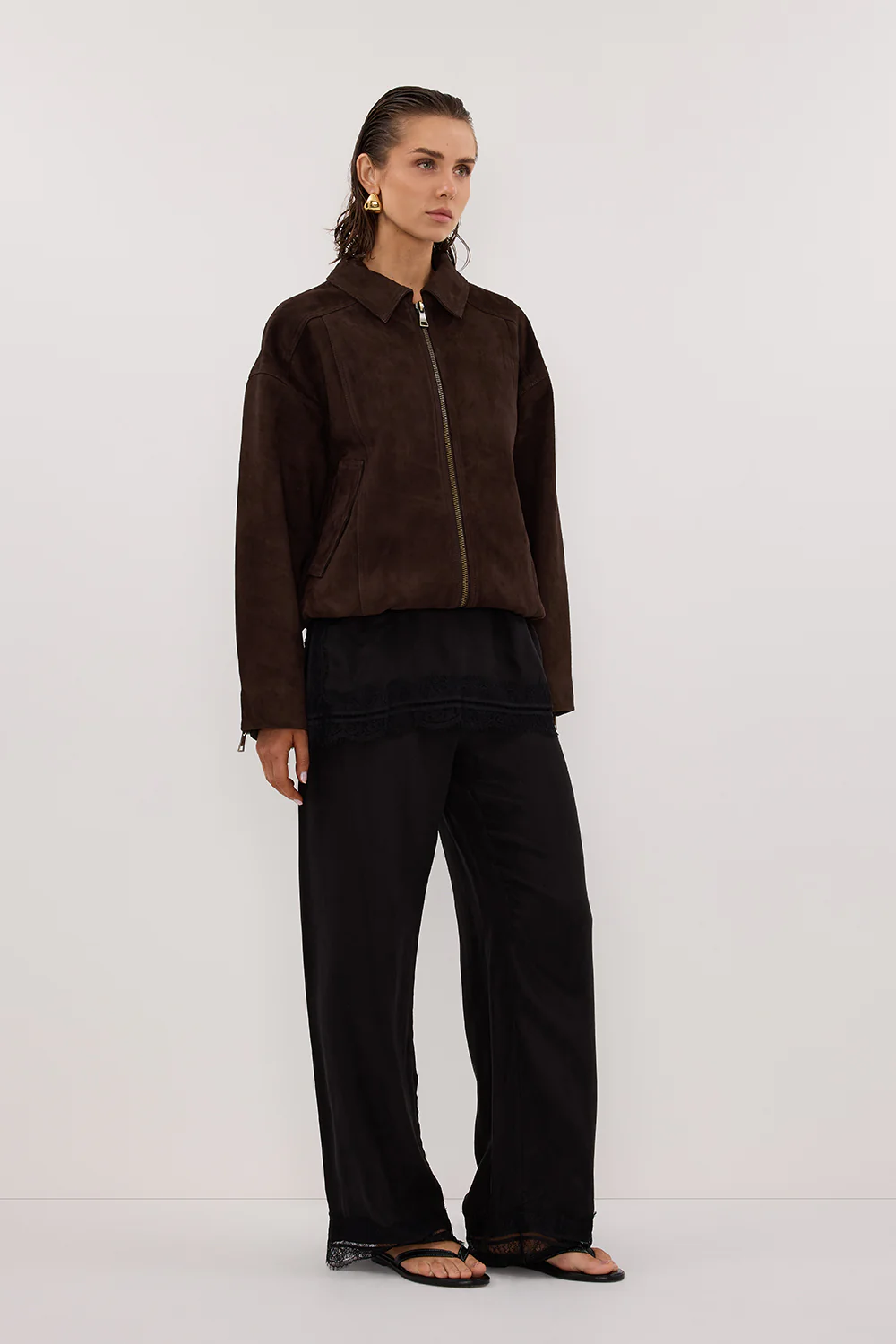 DENVER BITTER CHOC SUEDE LEATHER BOMBER JACKET - Image 2