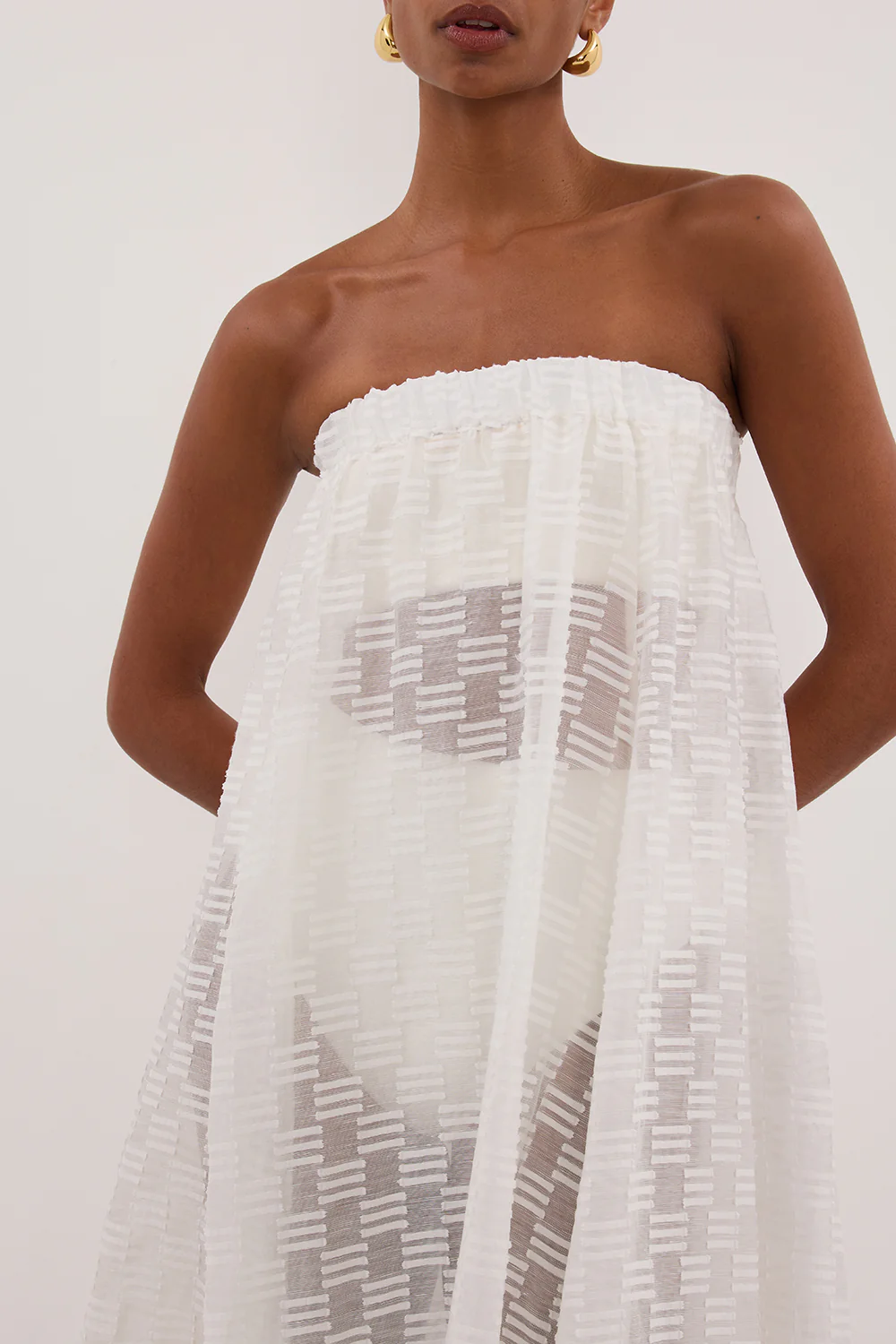 ELBA WHITE SHEER STRAPLESS DRESS - Image 6