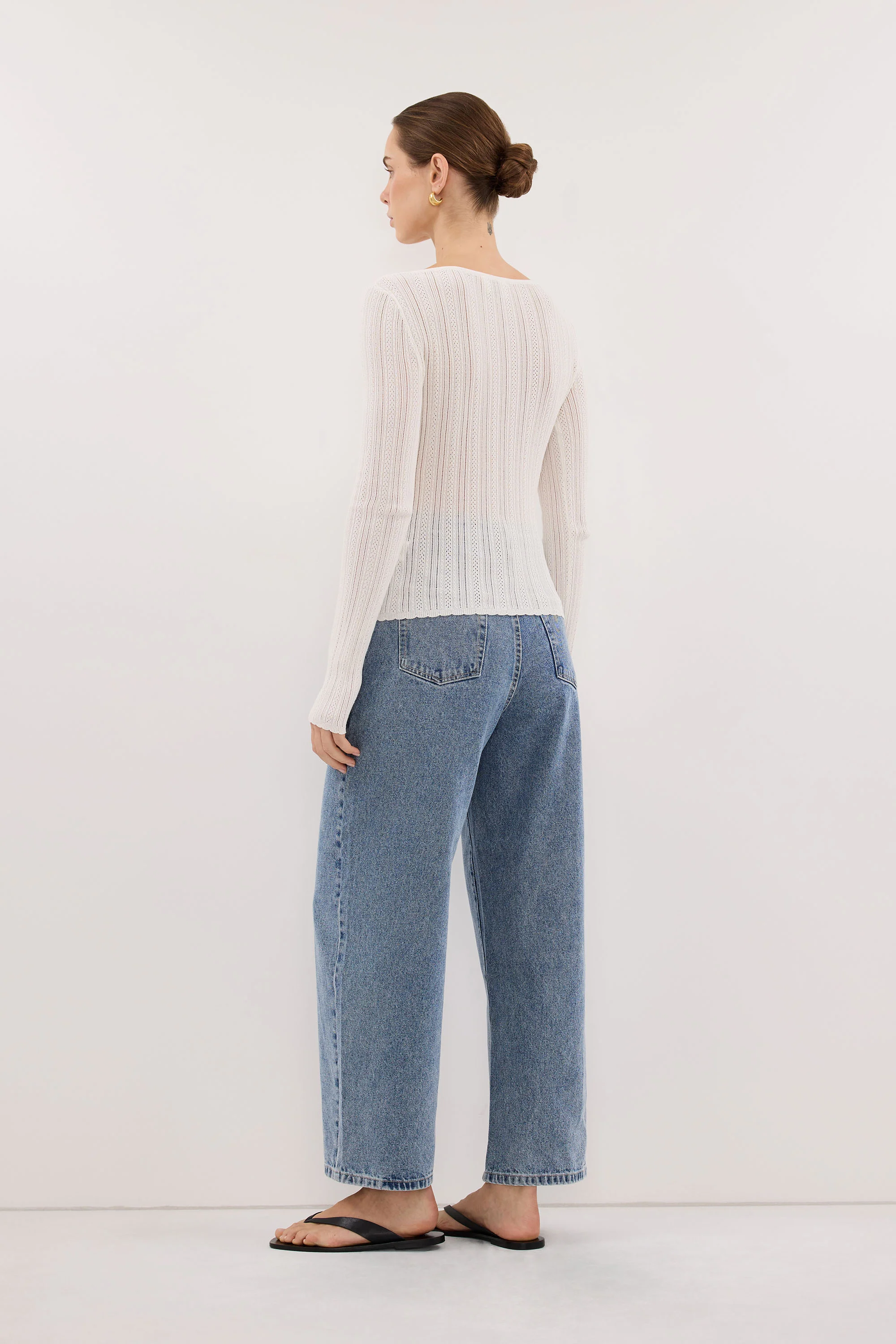 ELENA WHITE POINTELLE LONG SLEEVE KNIT TOP - Image 4