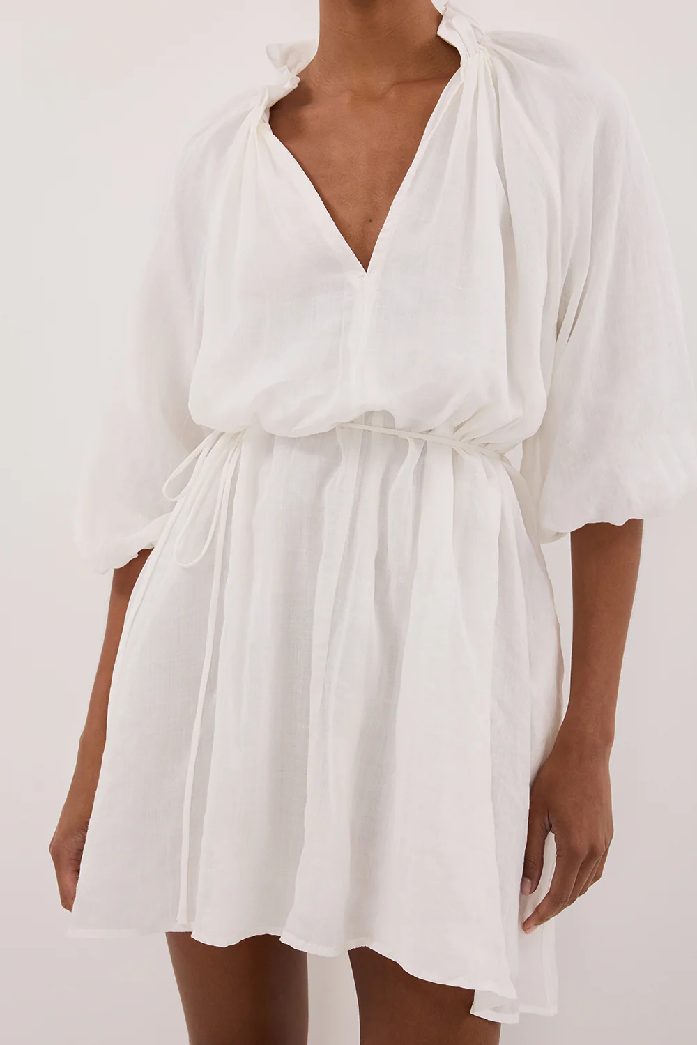 ELLIE WHITE RAMIE SMOCK MINI DRESS - Image 8