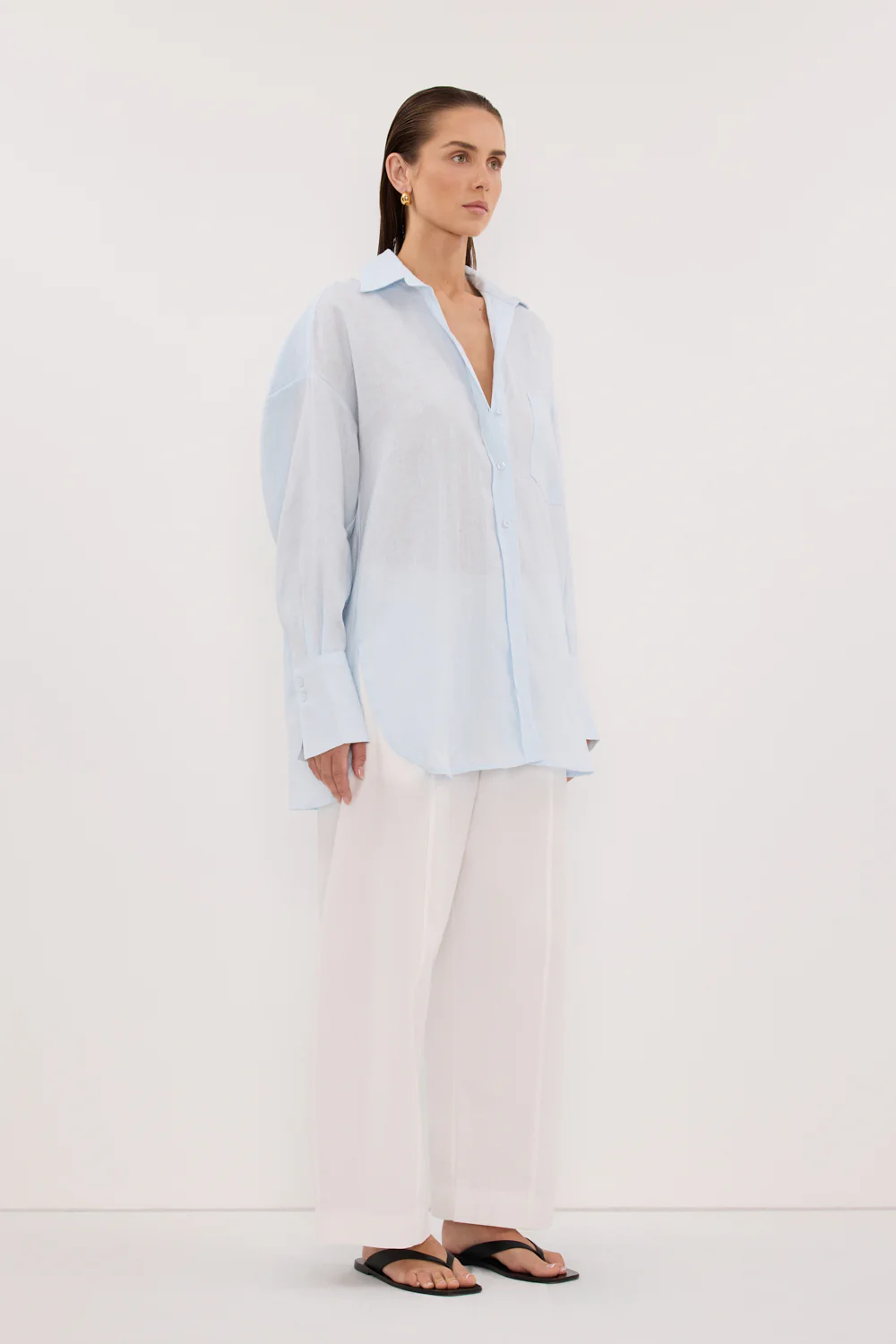 ELLIS ICE BLUE LONG SLEEVE LINEN SHIRT - Image 3
