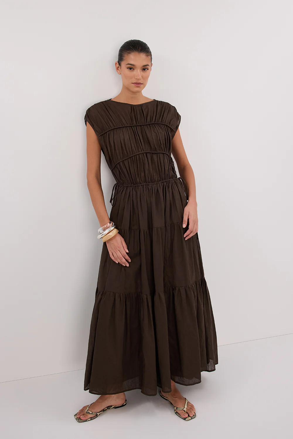 FLYNN BITTER CHOC LINEN BLEND MIDI DRESS - Image 6