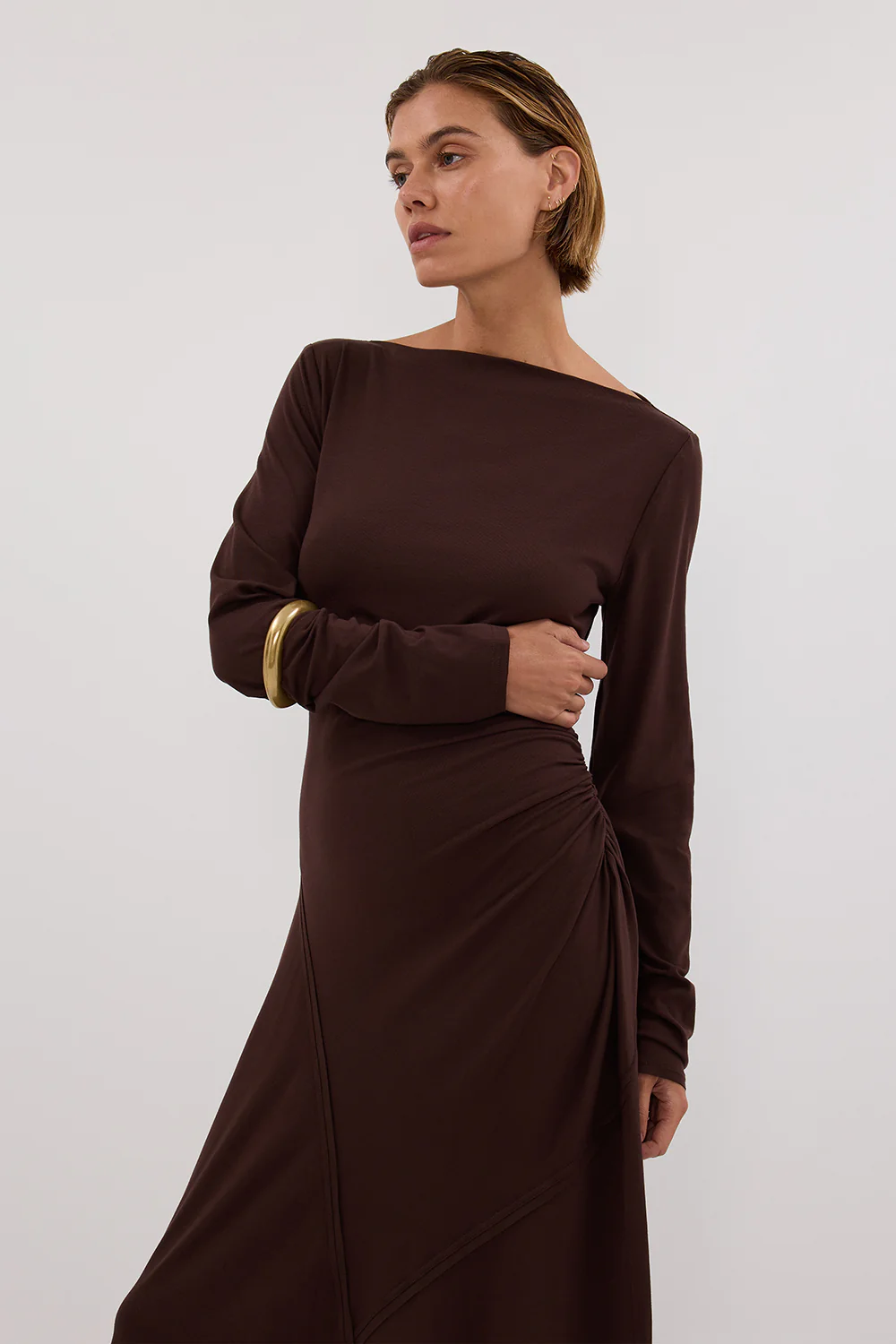 HADLEY CHOC LONG SLEEVE KNIT MAXI DRESS - Image 2