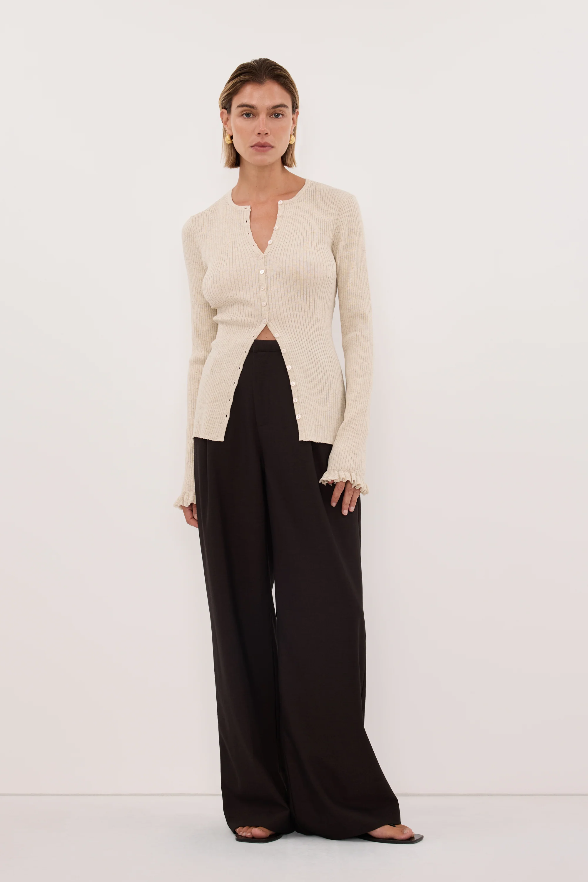 KAIA NATURAL RUFFLE KNIT CARDIGAN - Image 6
