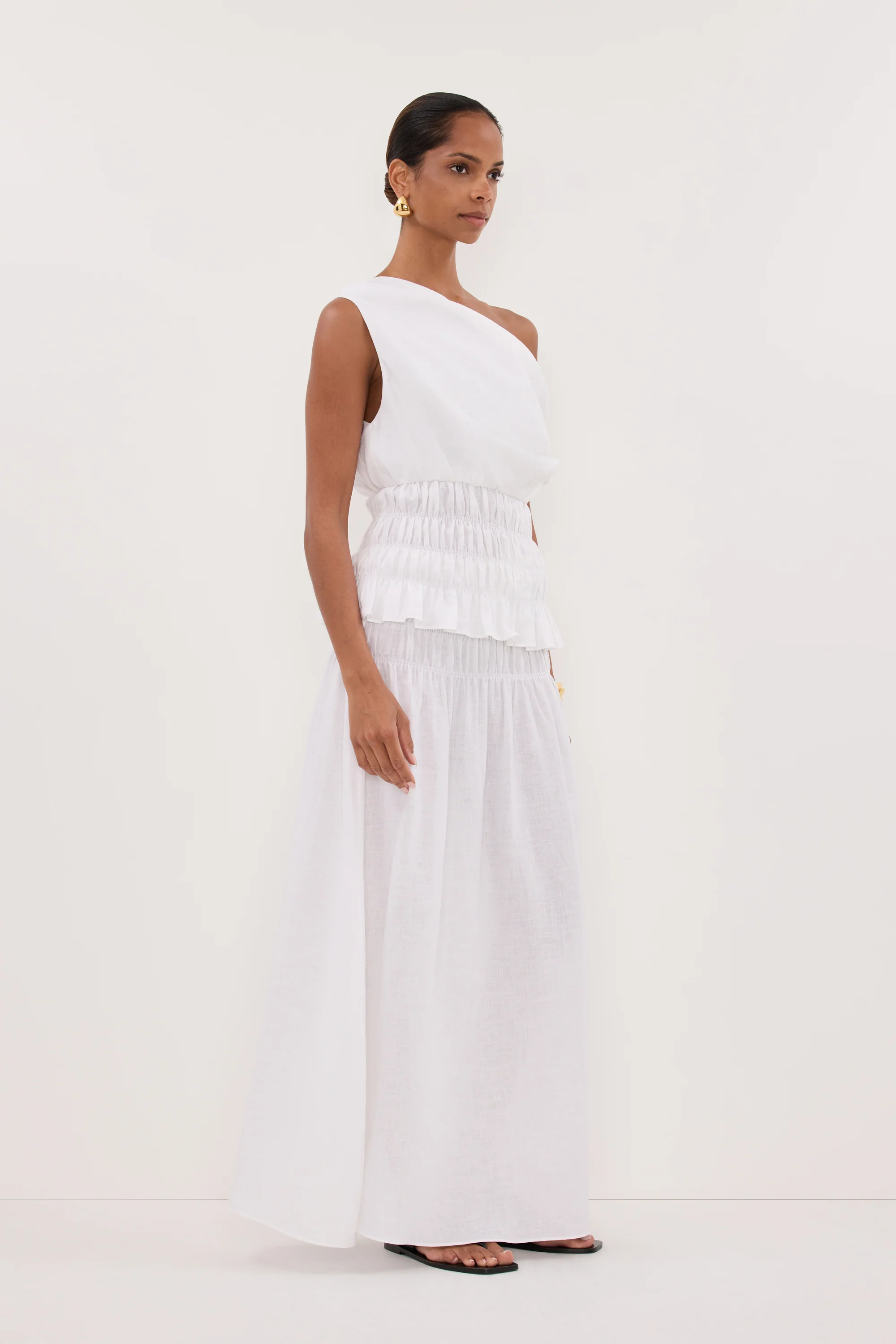 MAIA WHITE SLEEVELESS LINEN SHIRRED TOP - Image 3