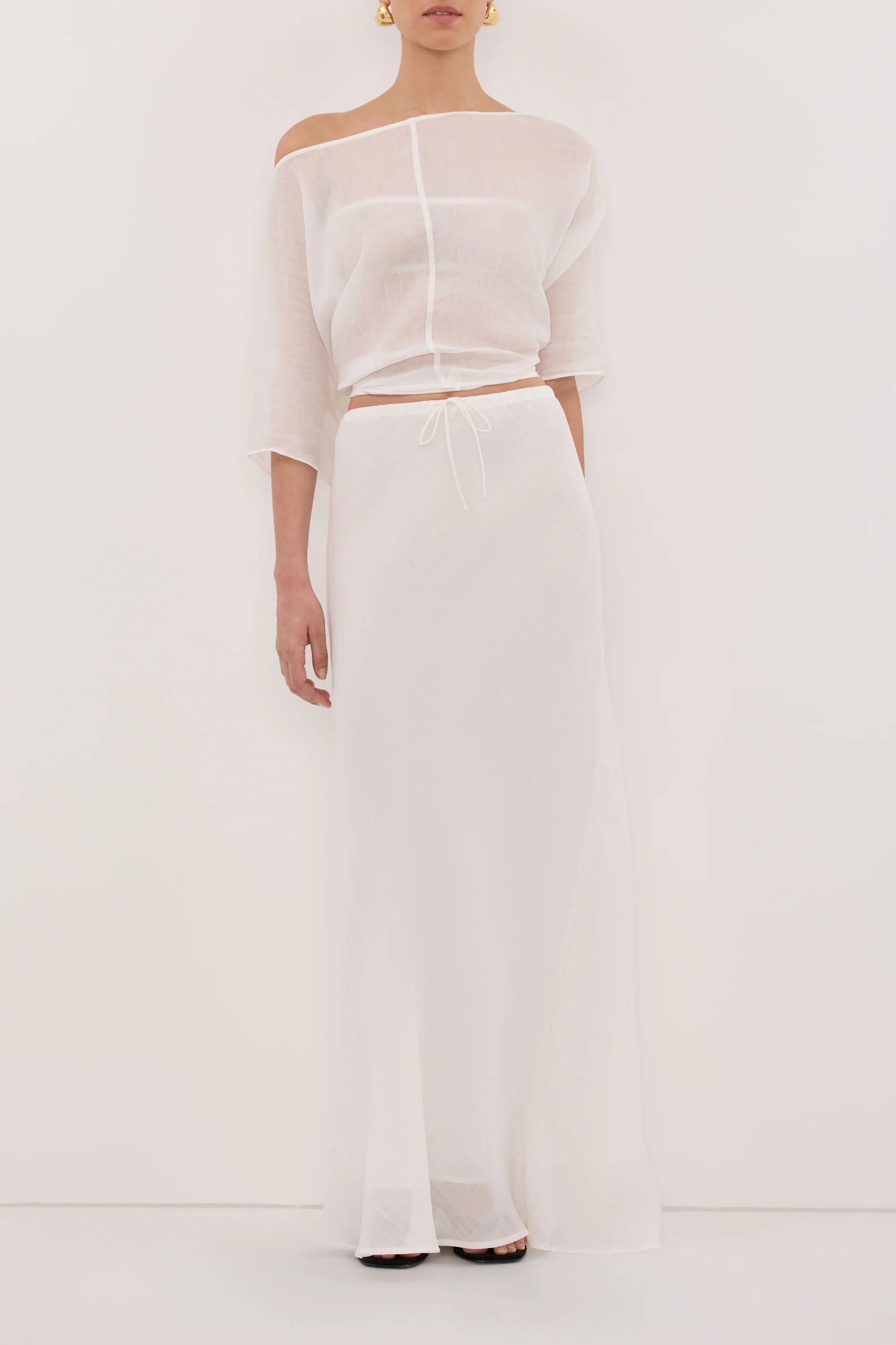 MAISON WHITE RAMIE BIAS MAXI SKIRT - Image 3