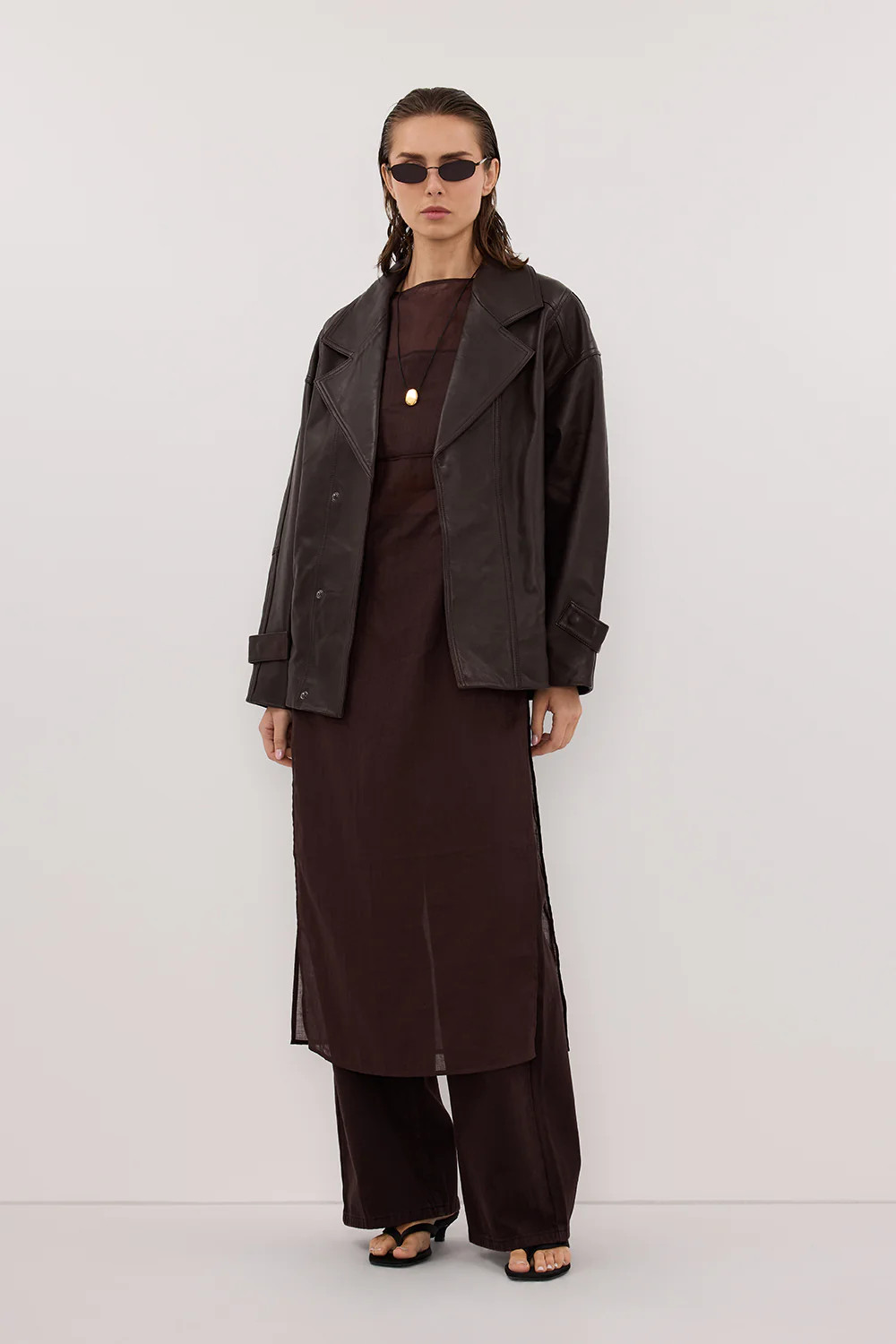 MARGOT CHOC OVERSIZED LEATHER JACKET - Image 2