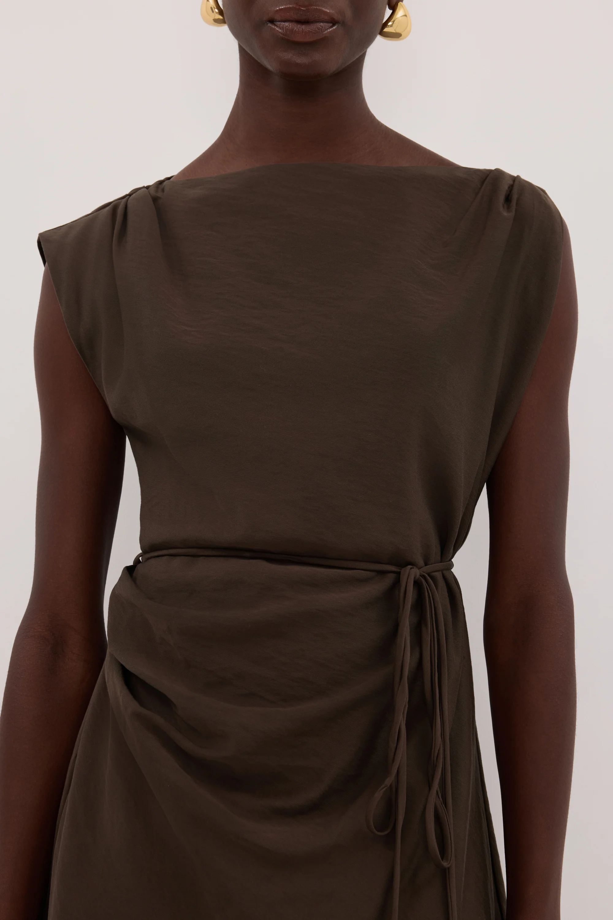 MARMO CHOCOLATE DRAPED MINI DRESS - Image 4