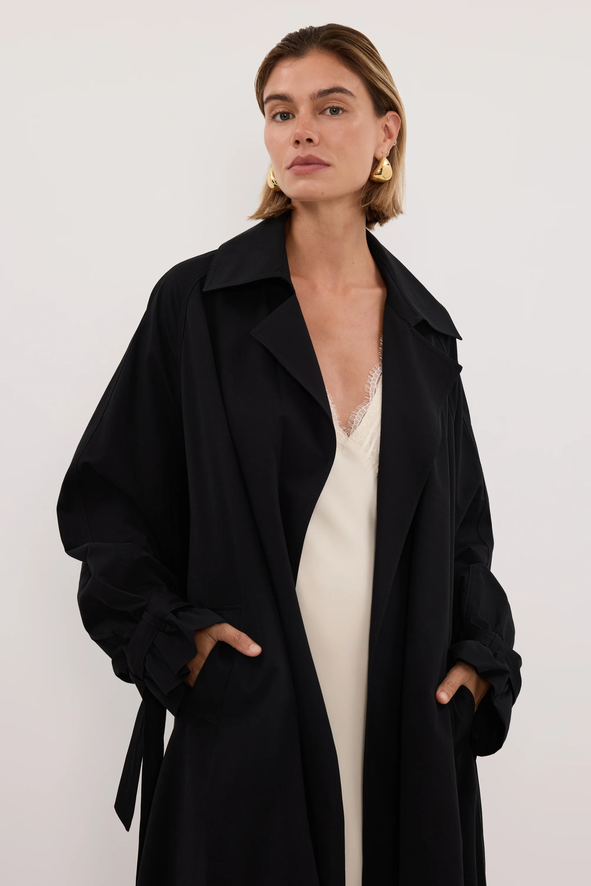 NINA BLACK LIGHTWEIGHT TRENCH COAT - Image 3