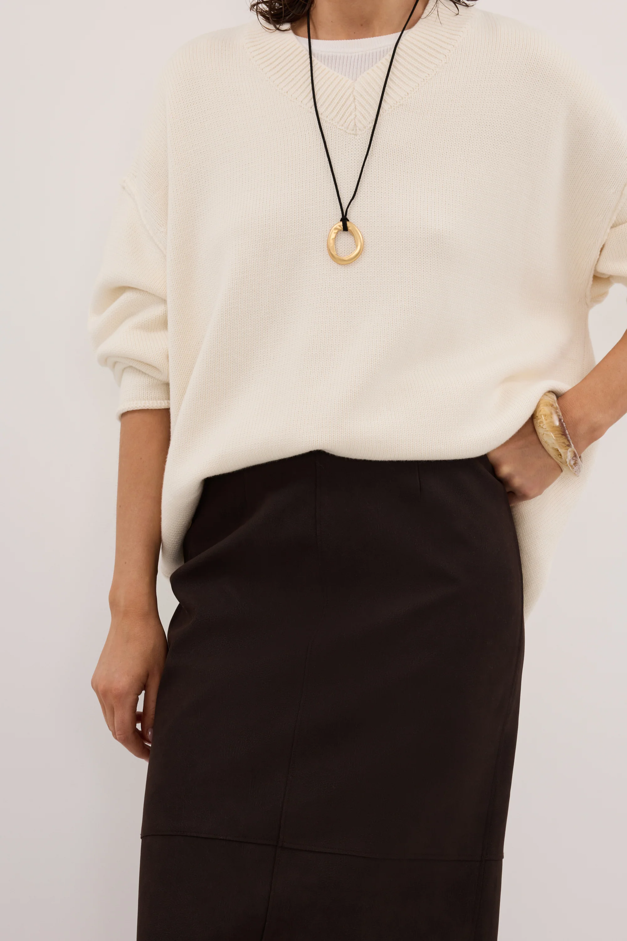 OTIS BITTER CHOC FAUX LEATHER MIDI SKIRT - Image 6