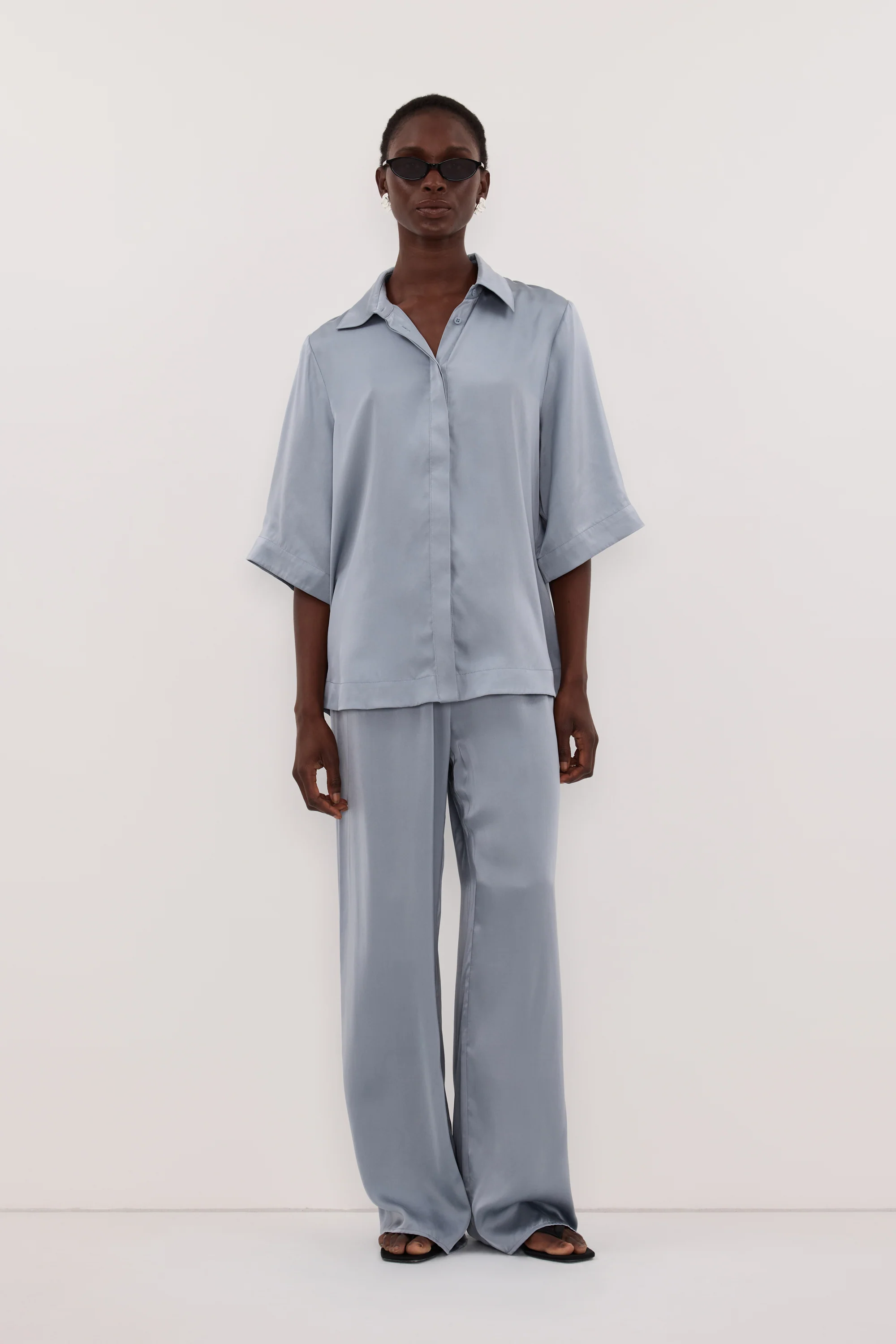 PERCY DUSTY BLUE SILK SHIRT - Image 2