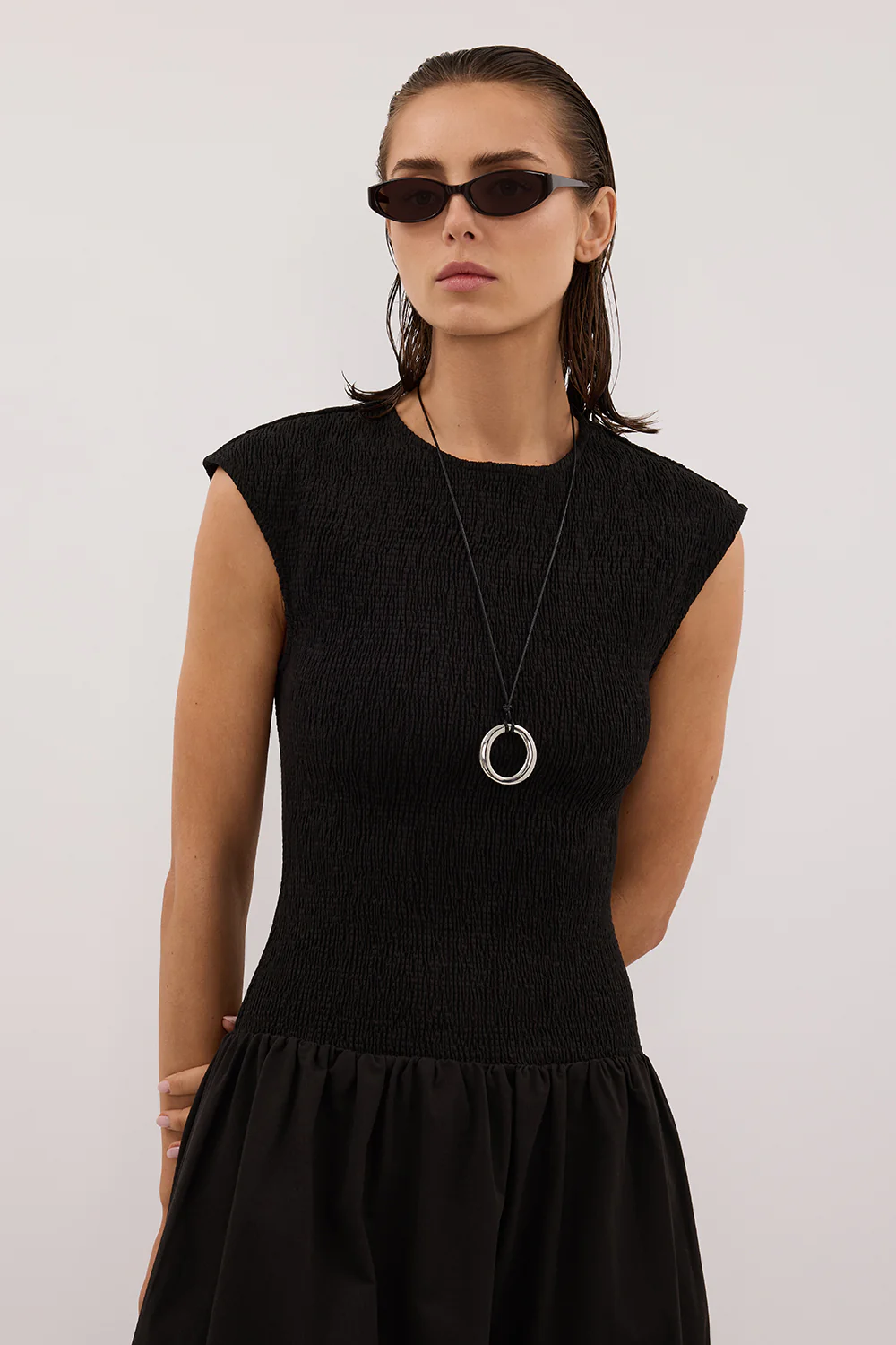 RUBI BLACK COTTON MIDI DRESS - Image 2