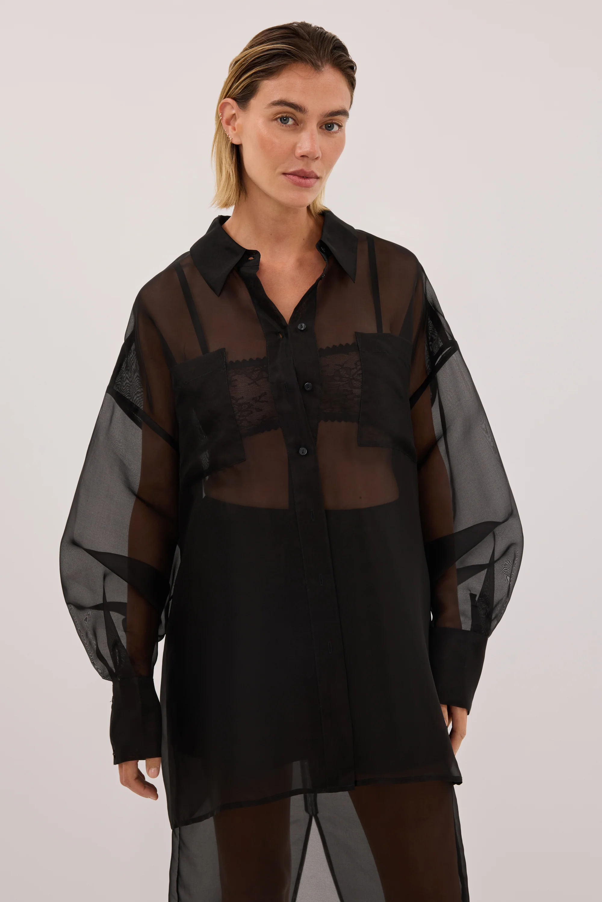 SIAN BLACK SILK ORGANZA SHIRT - Image 3