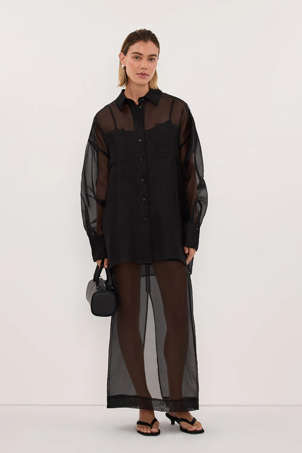 SIAN BLACK SILK ORGANZA SHIRT - Image 7