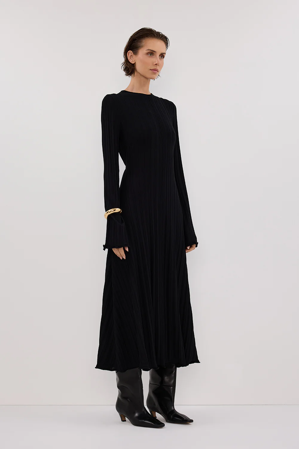 SYLVIA BLACK KNIT MIDI DRESS - Image 3